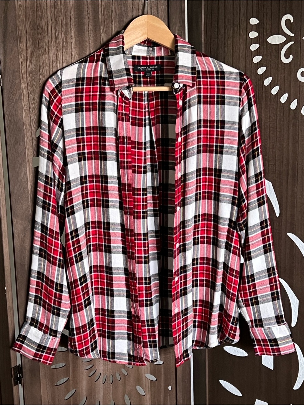 Banana Republic Red White and Black Plaid Button-Down Top
